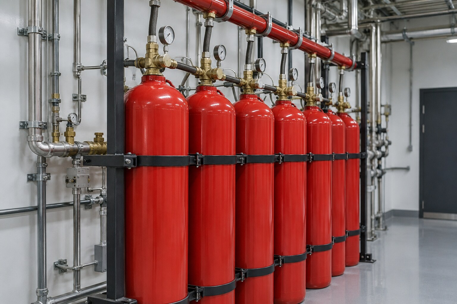 Batteria di bombole collegate a un impianto fisso di estinzione a gas