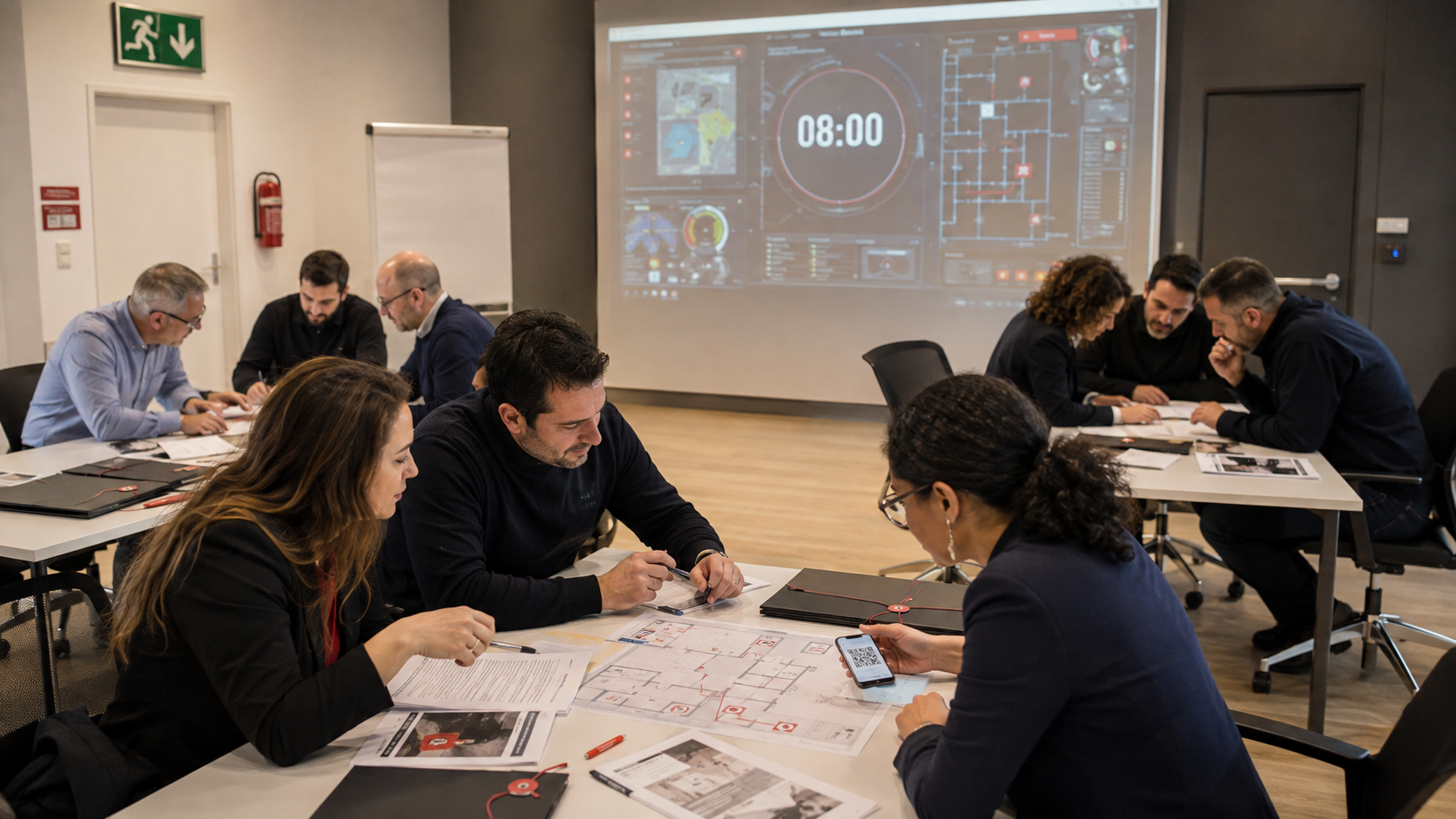 Partecipanti durante l’escape room antincendio